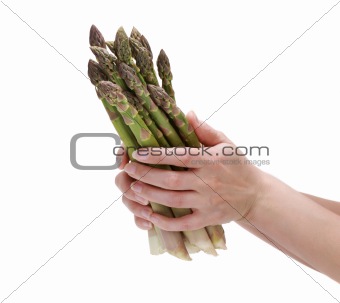 hand holding asparagus