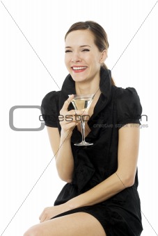 elegant young woman drinking a cocktail on white background studio