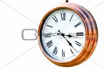 Copper clock on white background