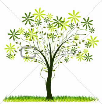 Tree spring background, vector