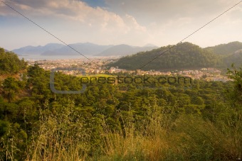 View of the city Marmaris. Mountains and sea. Turkey