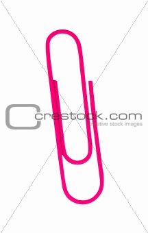 pink paper clip isolated on white background