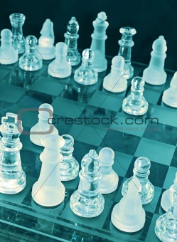 Glass vintage chess on marble board 