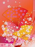 vector japanese fans, ribbons and flowers