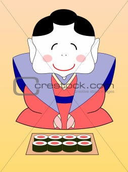 vector cartoon japanese geisha with sushi