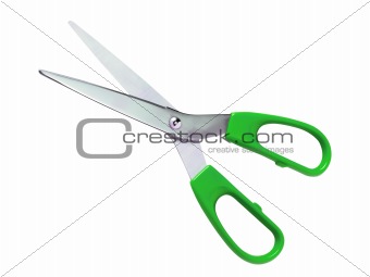 Green scissors isolated on the white background