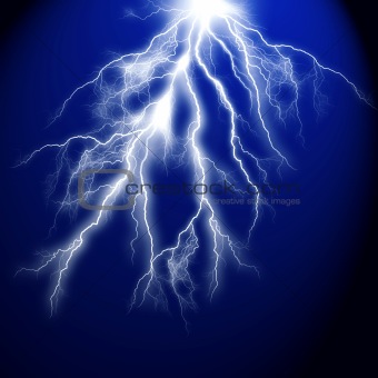 Electric flash of lightning on a dark blue background 