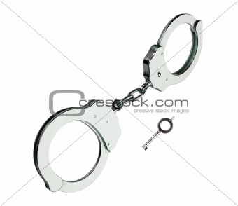 handcuffs with key isolated on white background