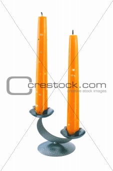 orange holiday candles isolated on white