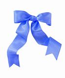 Blue ribbon bow isolated on white background