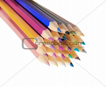 set of color pencils isolated on white background