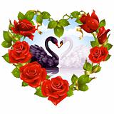 Red Roses and couple Swans