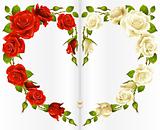 Red and white Rose frame in the shape of heart