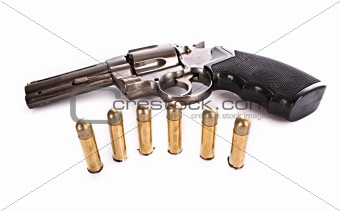 Bullets and revolver. Not real gun (lighter)