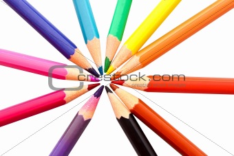 Color pencils on white background
