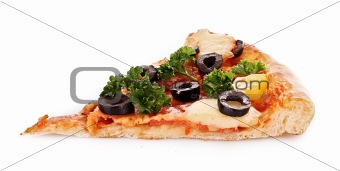 Pizza with olives 
isolated on white