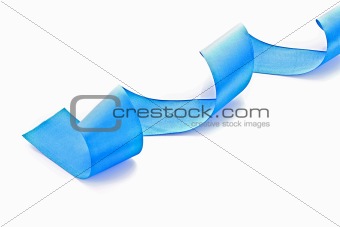 Blue textile ribbon isolated on white