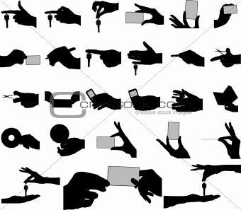 Set of images of hands with objects