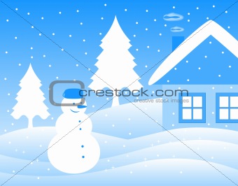 snowman and cottage