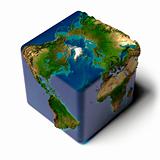 Cubic Earth with translucent ocean and shadow