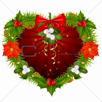 Christmas wreath in the shape of heart