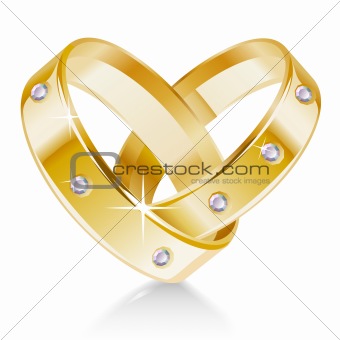 Two wedding rings shaped heart