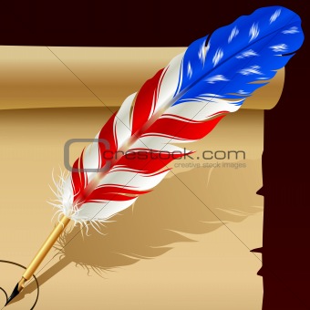 Feather pen in the colors of American flag