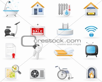 Real Estate and Accommodation amenities icon set