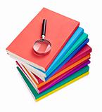 colorful books knowledge education  wisdom literature magnifying