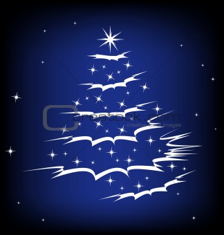 Christmas Tree on blue Background.