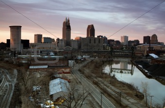 Sunset in downtown Cleveland