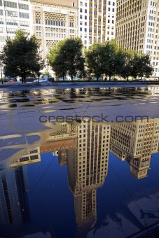 Reflection of Michigan Avenue buildings 