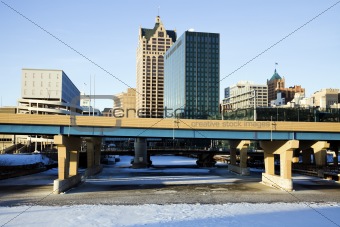 Downtown Milwaukee above frozen river