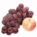 Apple and grapes on a white background