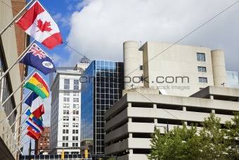 National flags in downtown of Grand Rapids