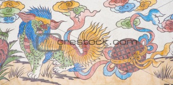 Chinese lion wall drawing