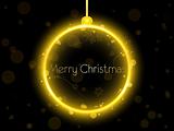Golden Neon Christmas Ball on Black Background