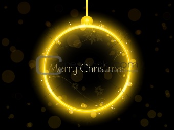 Golden Neon Christmas Ball on Black Background