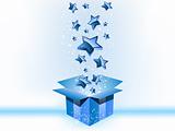 Gift Box Blue with Stars on White Background