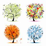 Four seasons - spring, summer, autumn, winter. Art tree beautiful for your design