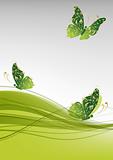  Green background with beautiful butterflies for your design 