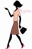 Vector silhouette beauty business woman with bag 