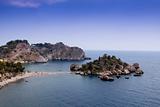 Sea of Sicily; Taormina beach with 'Isola Bella' 