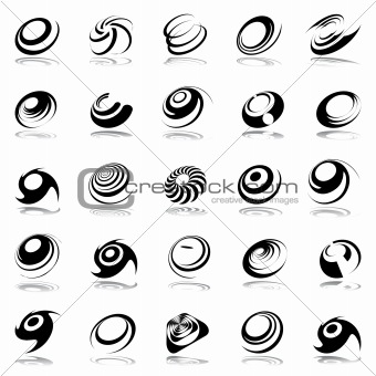Spiral movement and rotation. 25 design elements. Set 2.