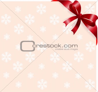 Red ribbon on snowflakes background