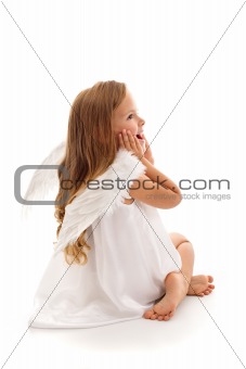 Little surprised angel girl - isolated