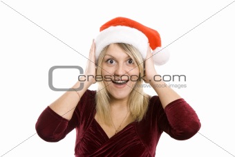 The admired woman in a red Christmas cap