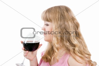 The young woman with a wine glass