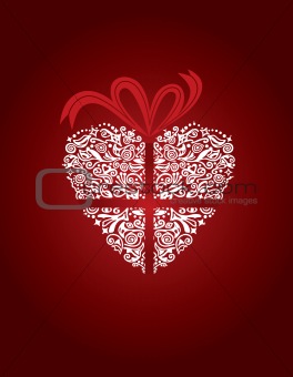 Red greeting card with decorative white heart