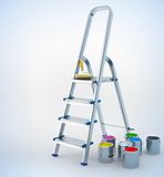 metal stepladder and paint for maintenance work